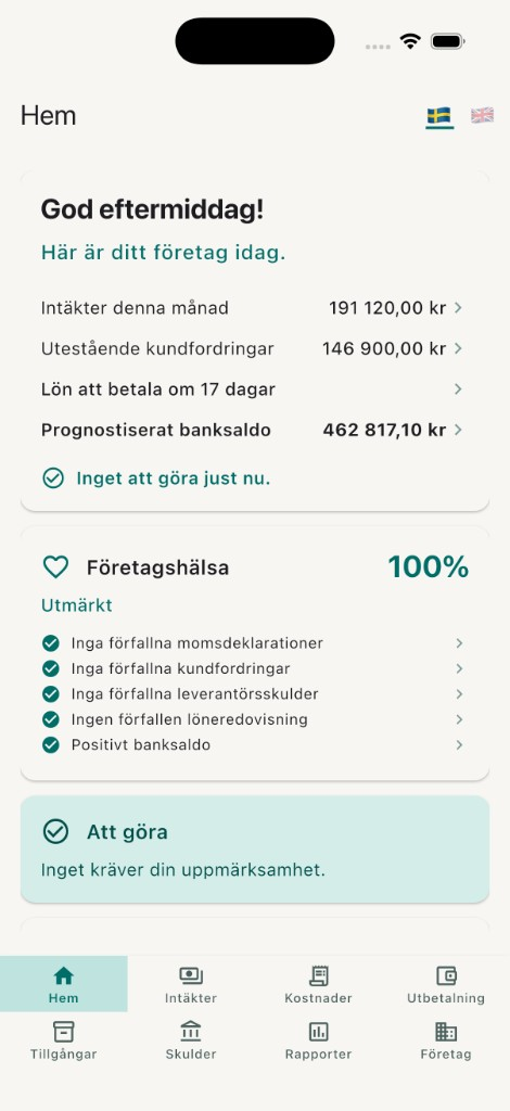 iPhone som visar Kvis-instrumentpanelen